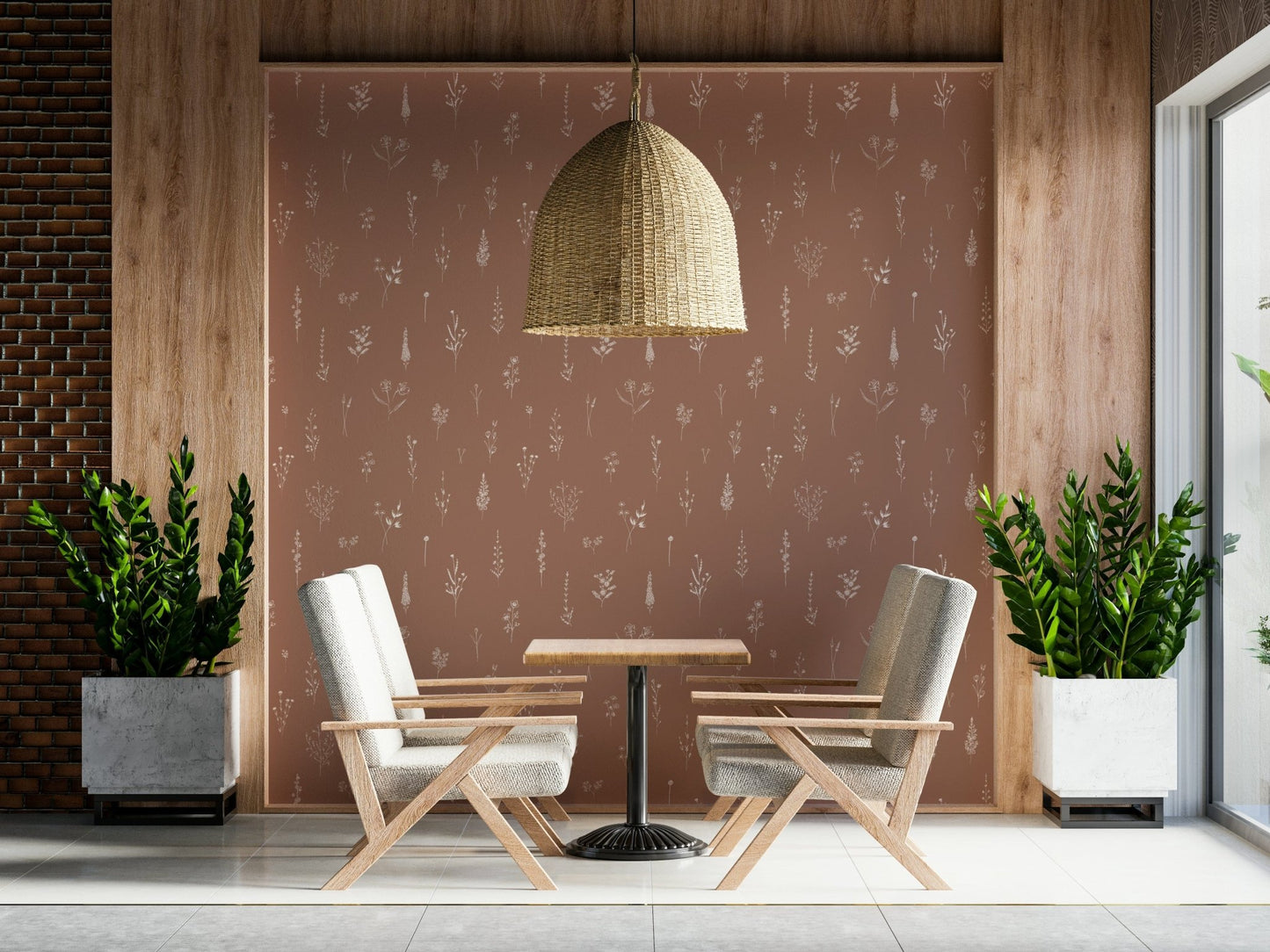 Unique wildflower motif on Rustic Bloom Sketch Wallpaper for walls.