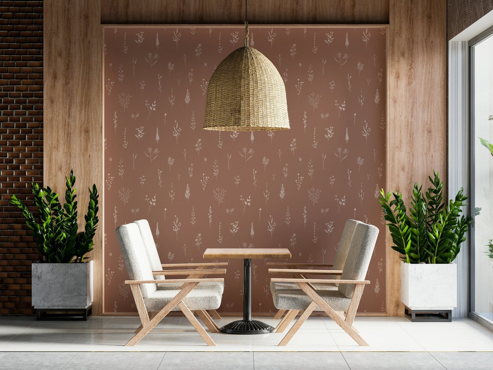 Unique wildflower motif on Rustic Bloom Sketch Wallpaper for walls.