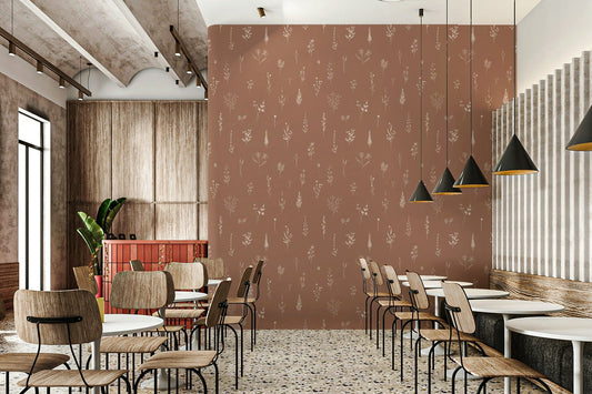 Delicate white wildflowers on Rustic Bloom Sketch Wallpaper print.
