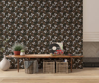 Home wall with Small white oil painted flowers Wallpaper in a rustic pattern, GD8806