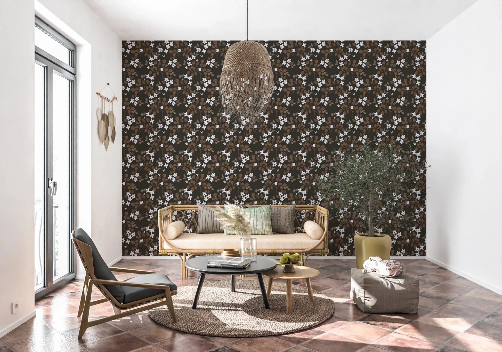 Hallway styled in Rustic Bloom Small white flowers Wallpaper design, GD8806