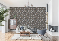 Soft white blossoms define this Rustic Bloom Wallpaper with earthy brown stems, GD8806