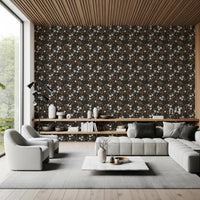 Brown leafy sprigs balance this Small white flowers Wallpaper with rustic detail, GD8806