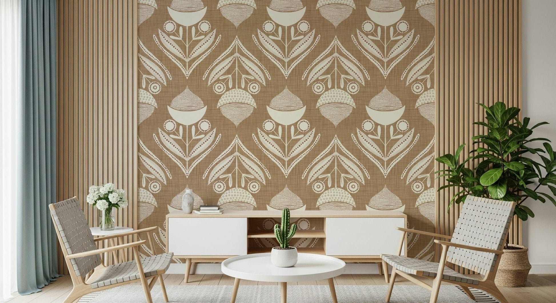Rustic Bloom Wallpaper features an intriguing botanical motif.