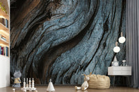 Living room featuring a full wall Rustic Blue Wood wallpaper design.