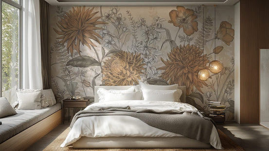 Rustic Botanical Artistry Wallpaper Mural, C305