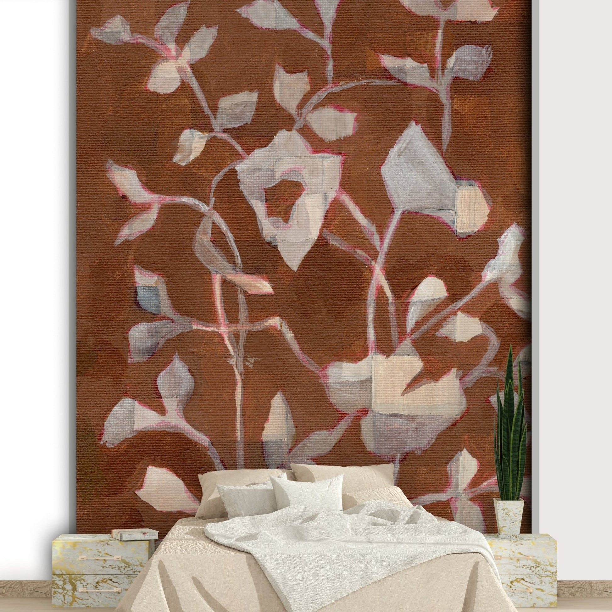 Close-up of rustic botanical mural texture

