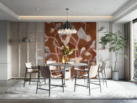Kitchen decorated with rustic botanical wallpaper

