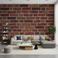 Living room with Rustic Brick Texture Wall Mural in aged red brick style