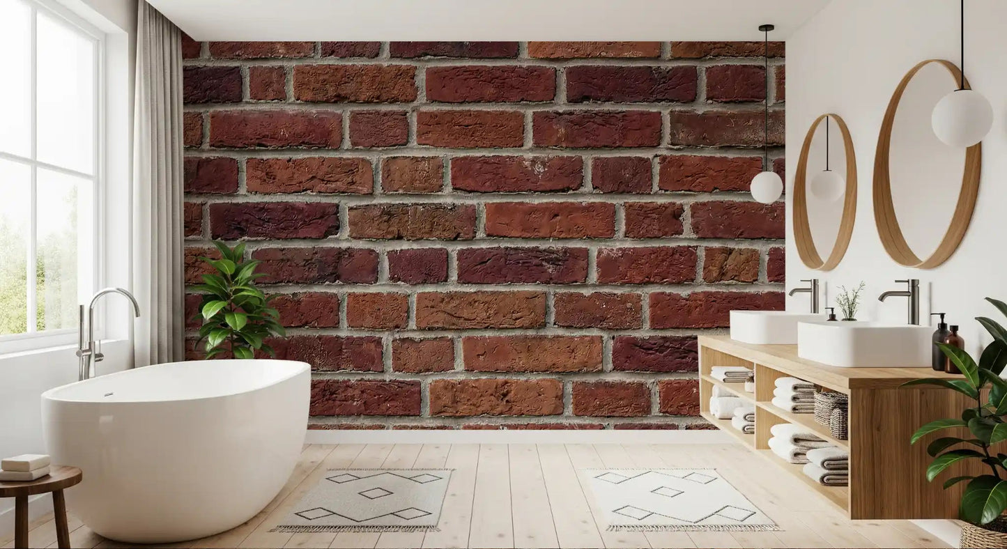 Raw red masonry style shown in Rustic Brick Texture Wall Mural