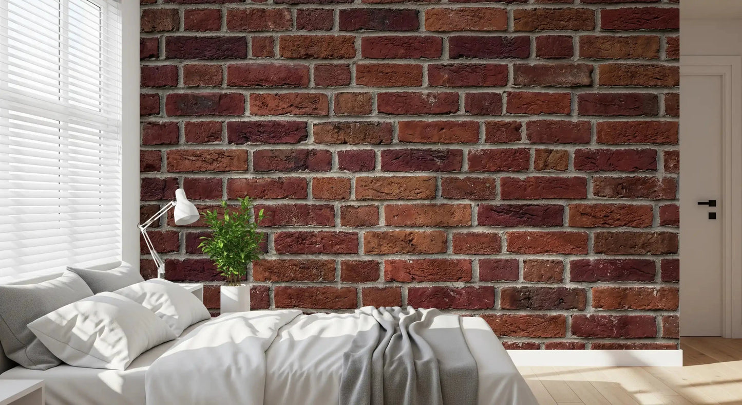 Bedroom wall featuring Rustic Brick Texture Wall Mural with worn detail