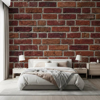 Bedroom wall with Rustic Brick Texture Wall Mural in weathered red tones