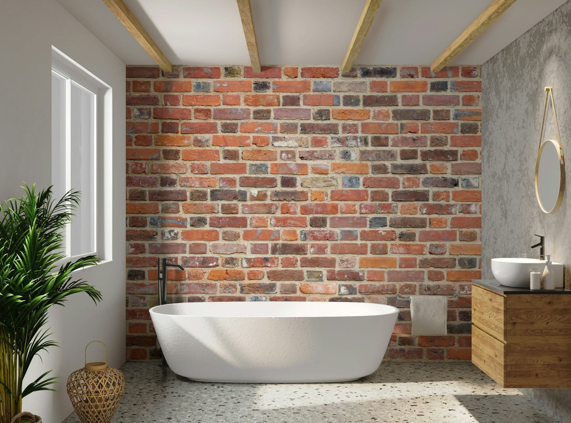 Vintage-inspired rustic brick wall mural design, GD1852