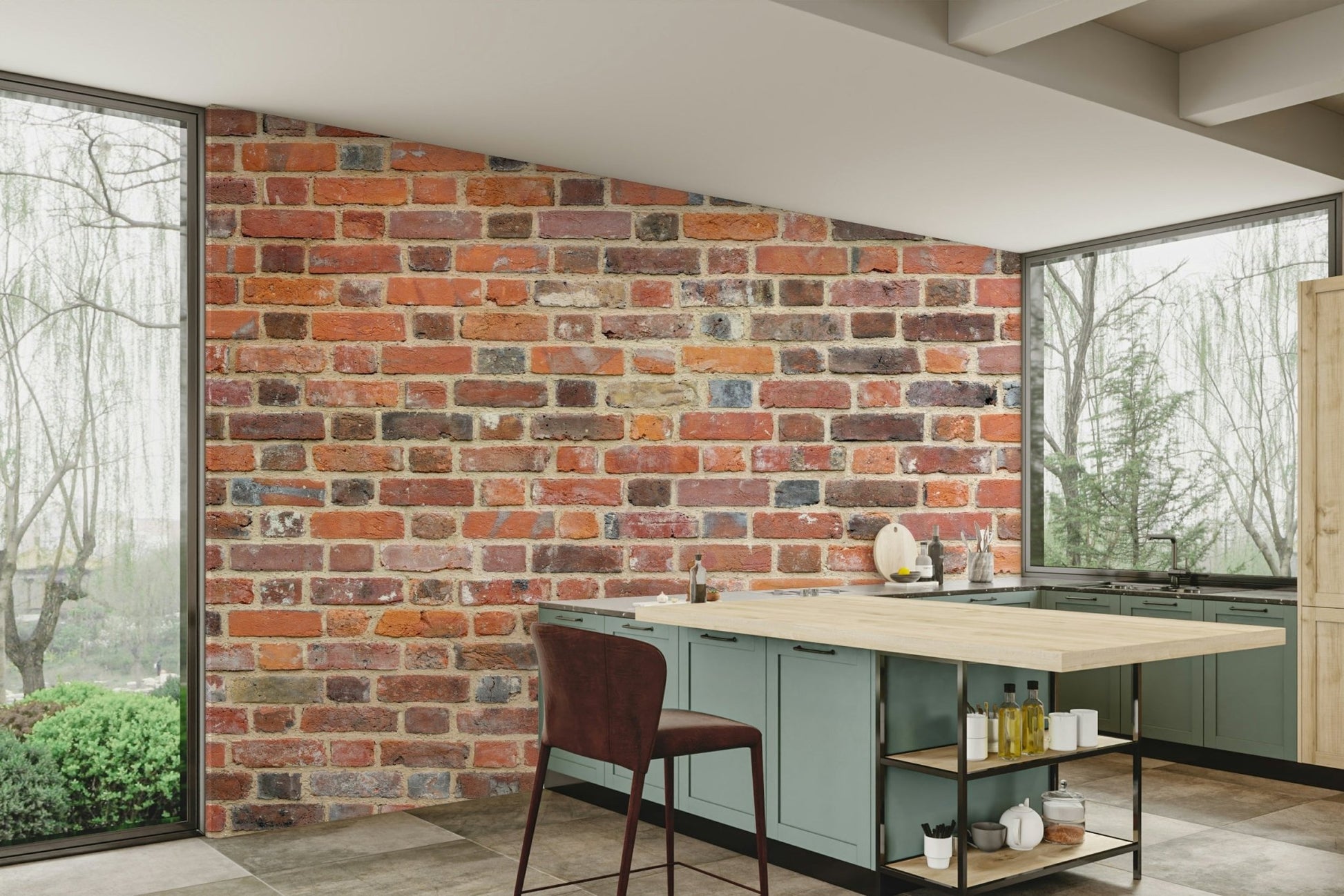 Natural-looking rustic brick mural for walls, GD1852