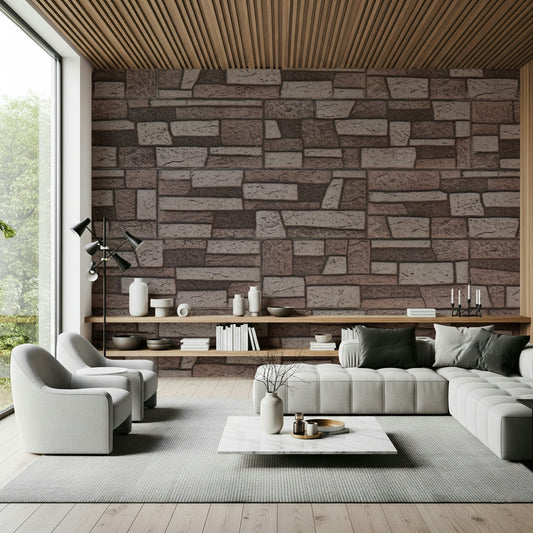 Rustic Brickwork Charm Wall Mural in modern dining room setting.