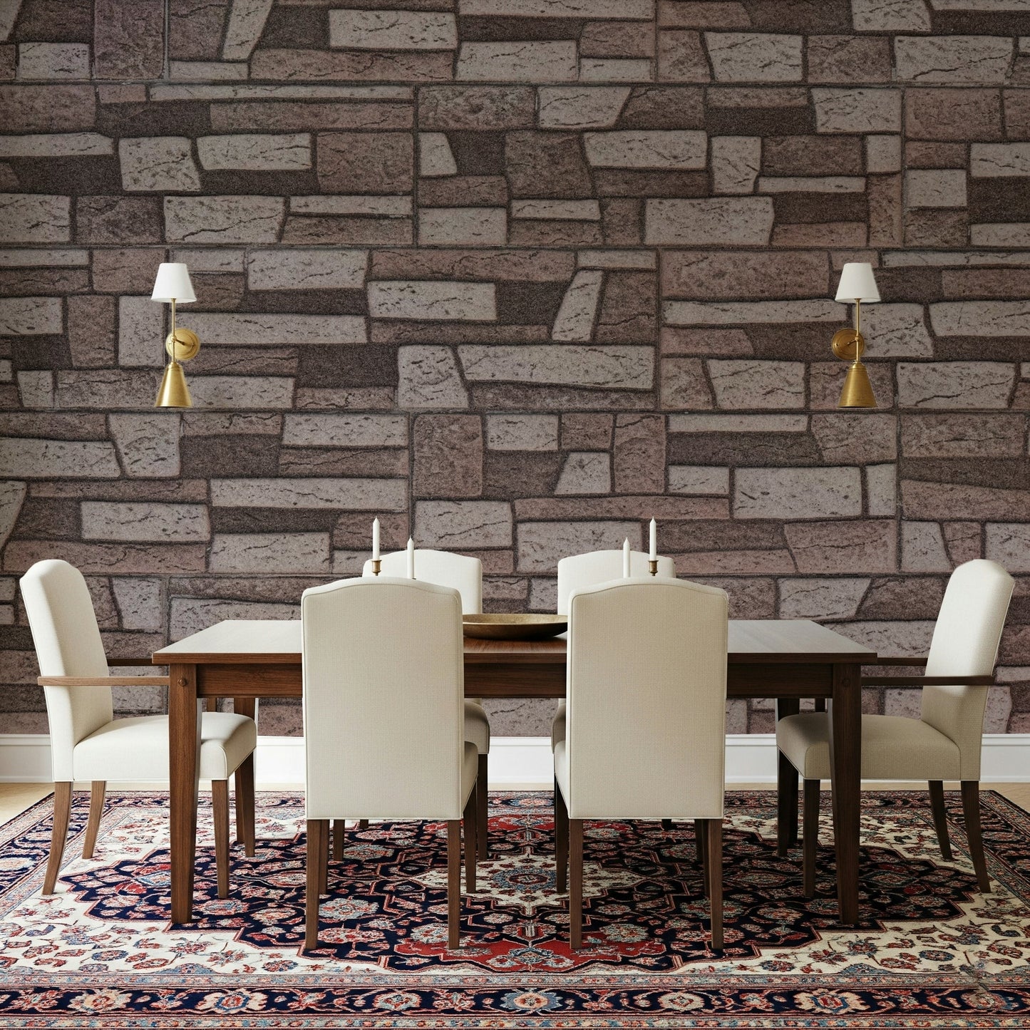 Entryway design featuring the Rustic Brickwork Charm Wall Mural.