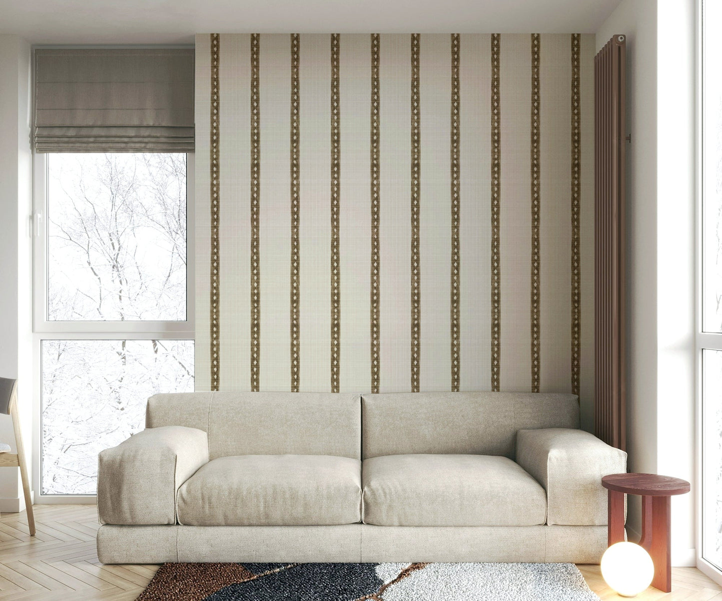 Vertical brown stripes wallpaper with rustic charm

