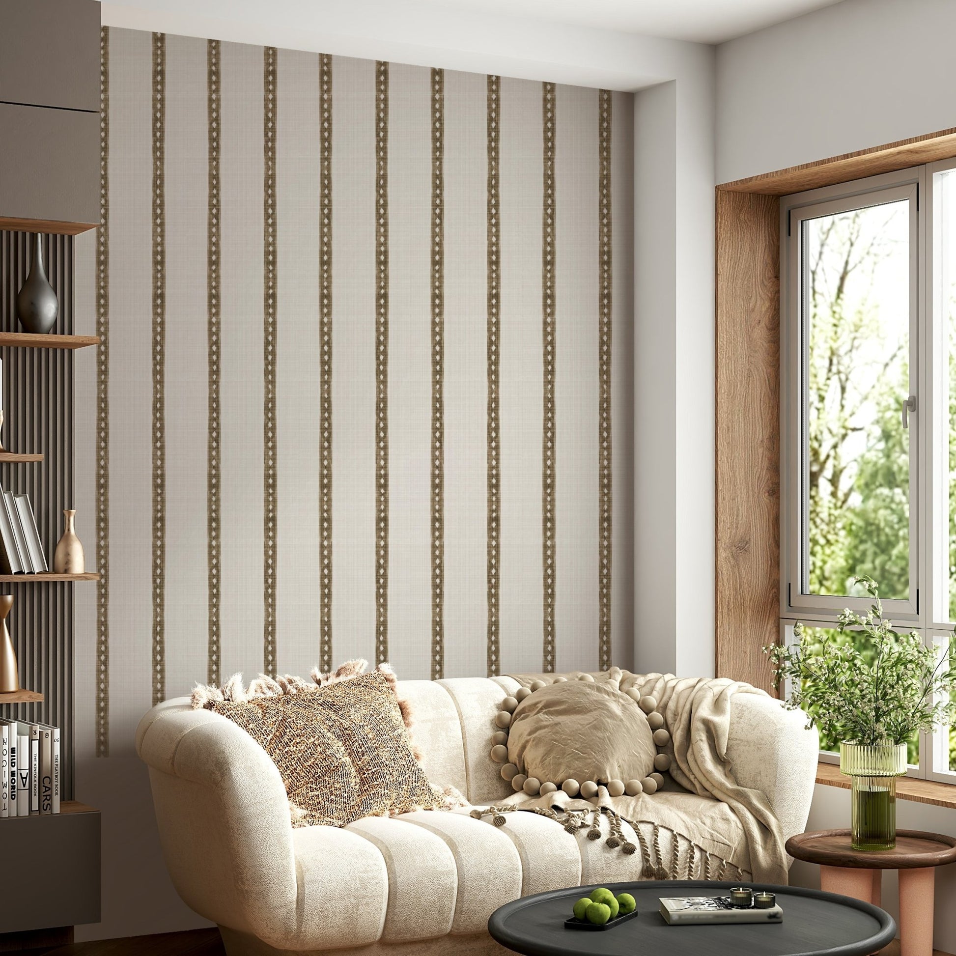 Soft brown stripe wallpaper for inviting spaces


