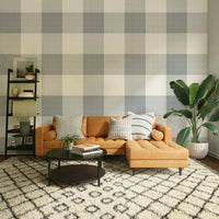 Neutral gray plaid mural design GD695
