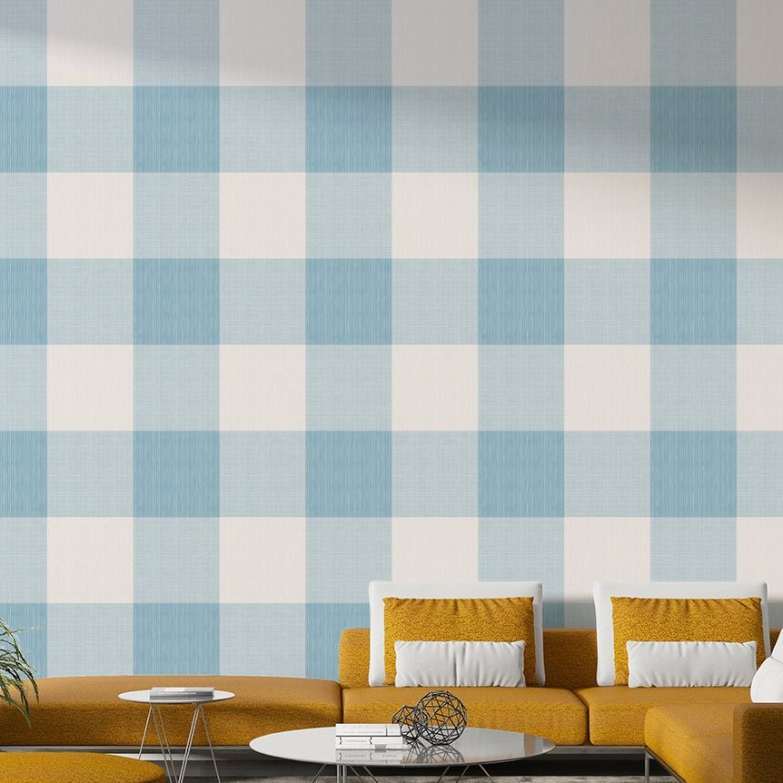 Soft blue plaid mural design
