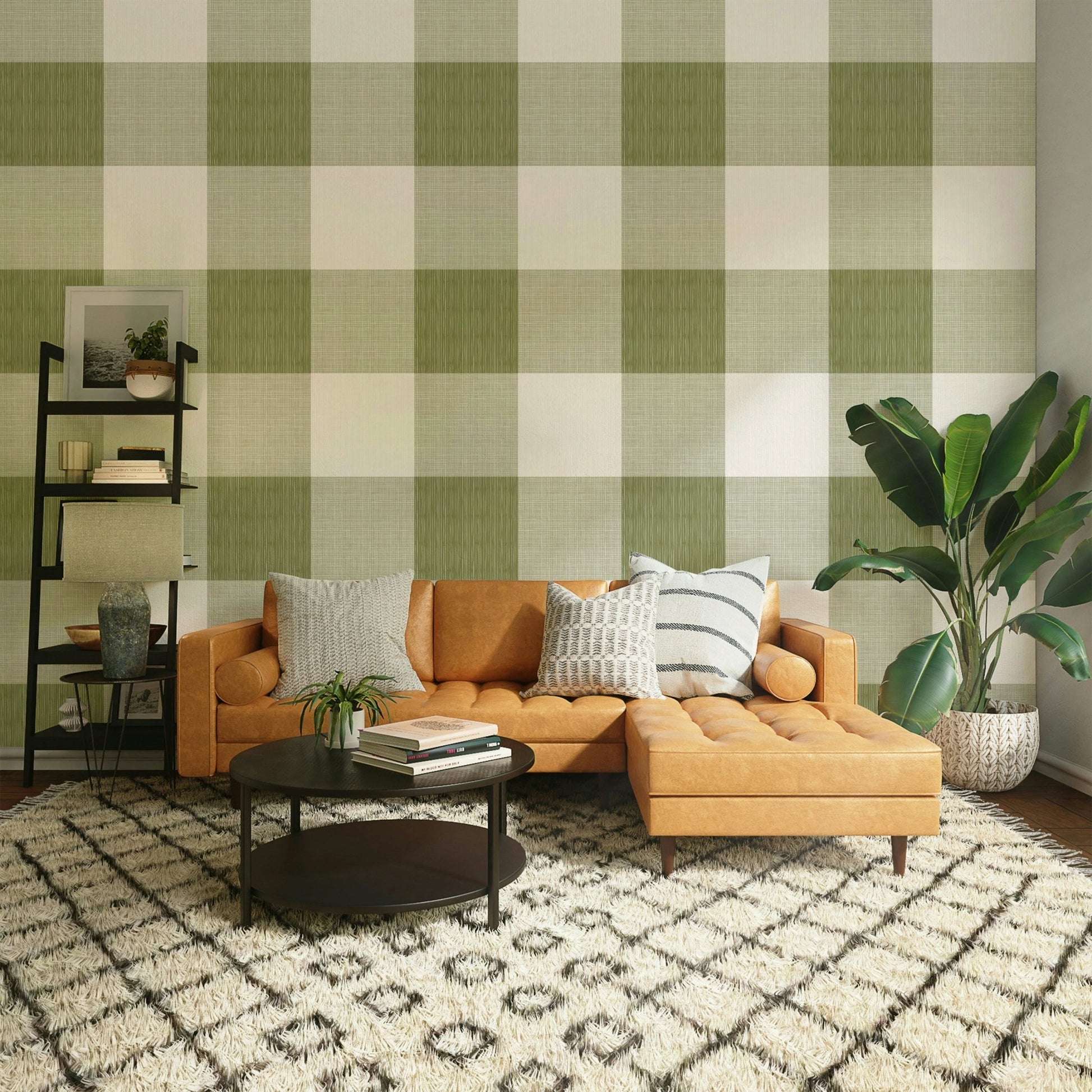 Olive green plaid mural GD696
