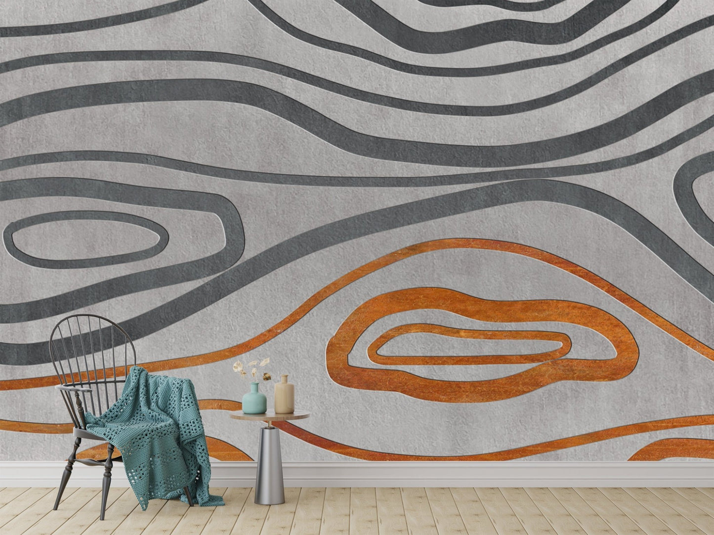Rustic Contour Lines Wallpaper Mural