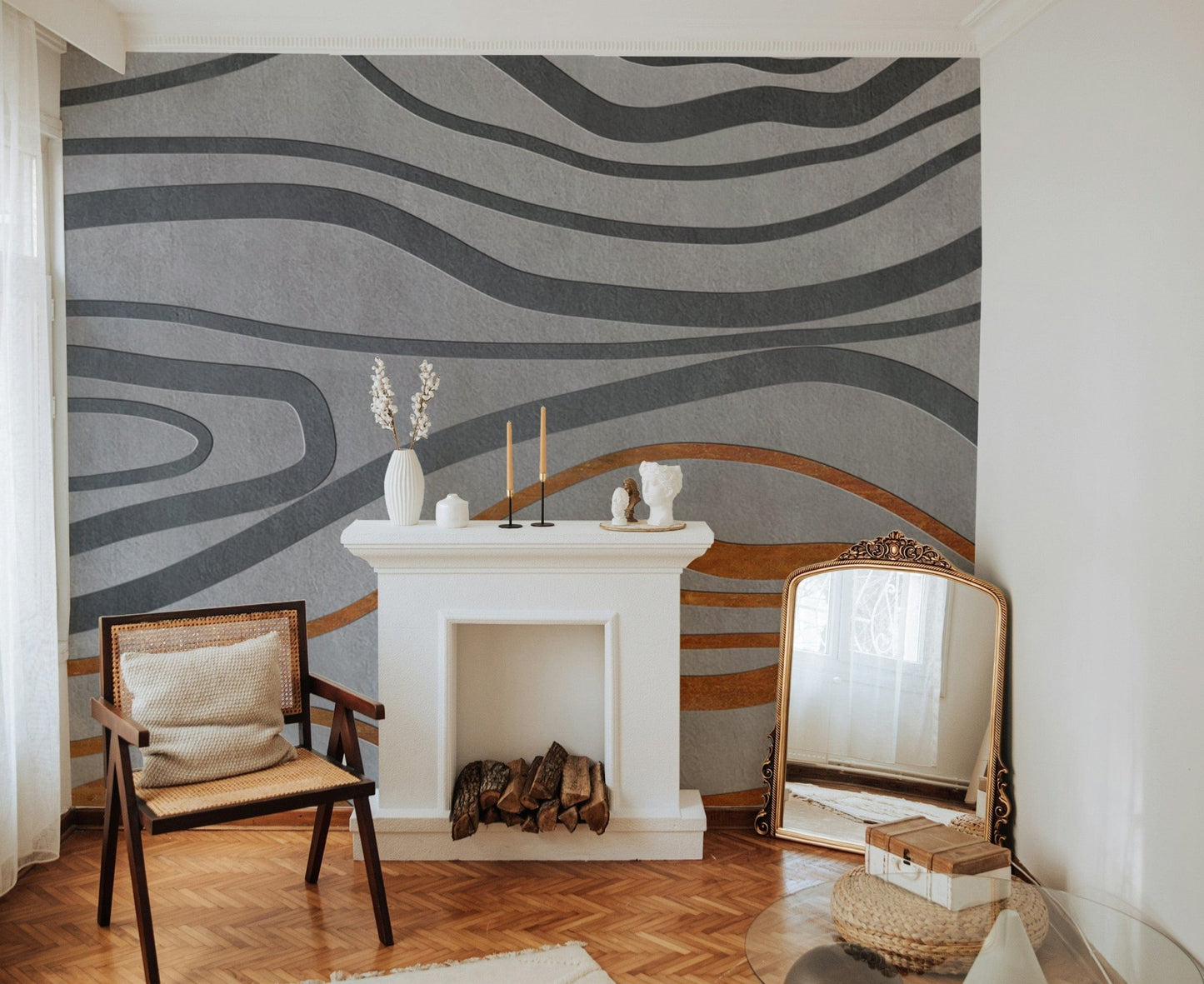 Rustic Contour Lines Wallpaper Mural