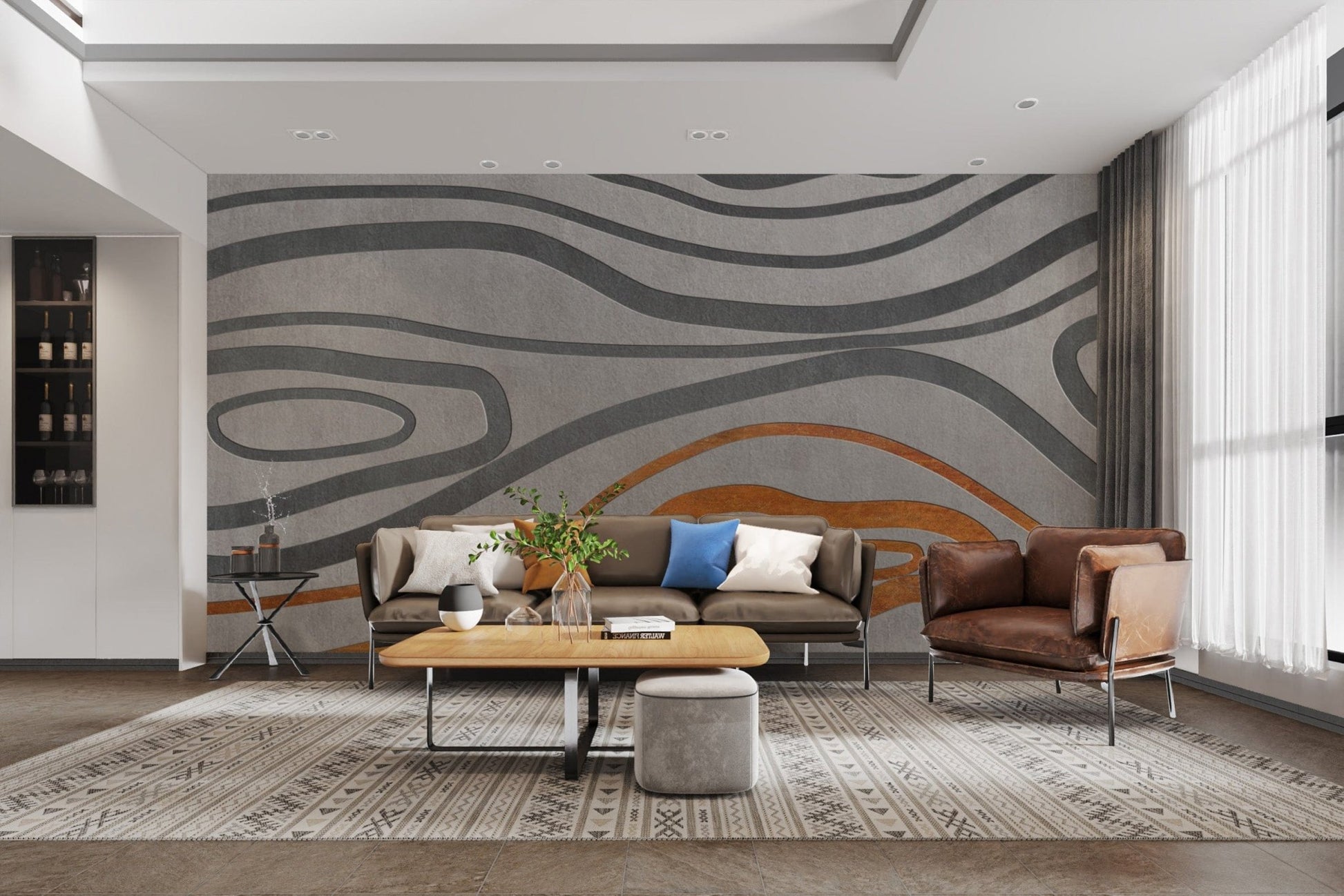 Flowing contour lines wall design
