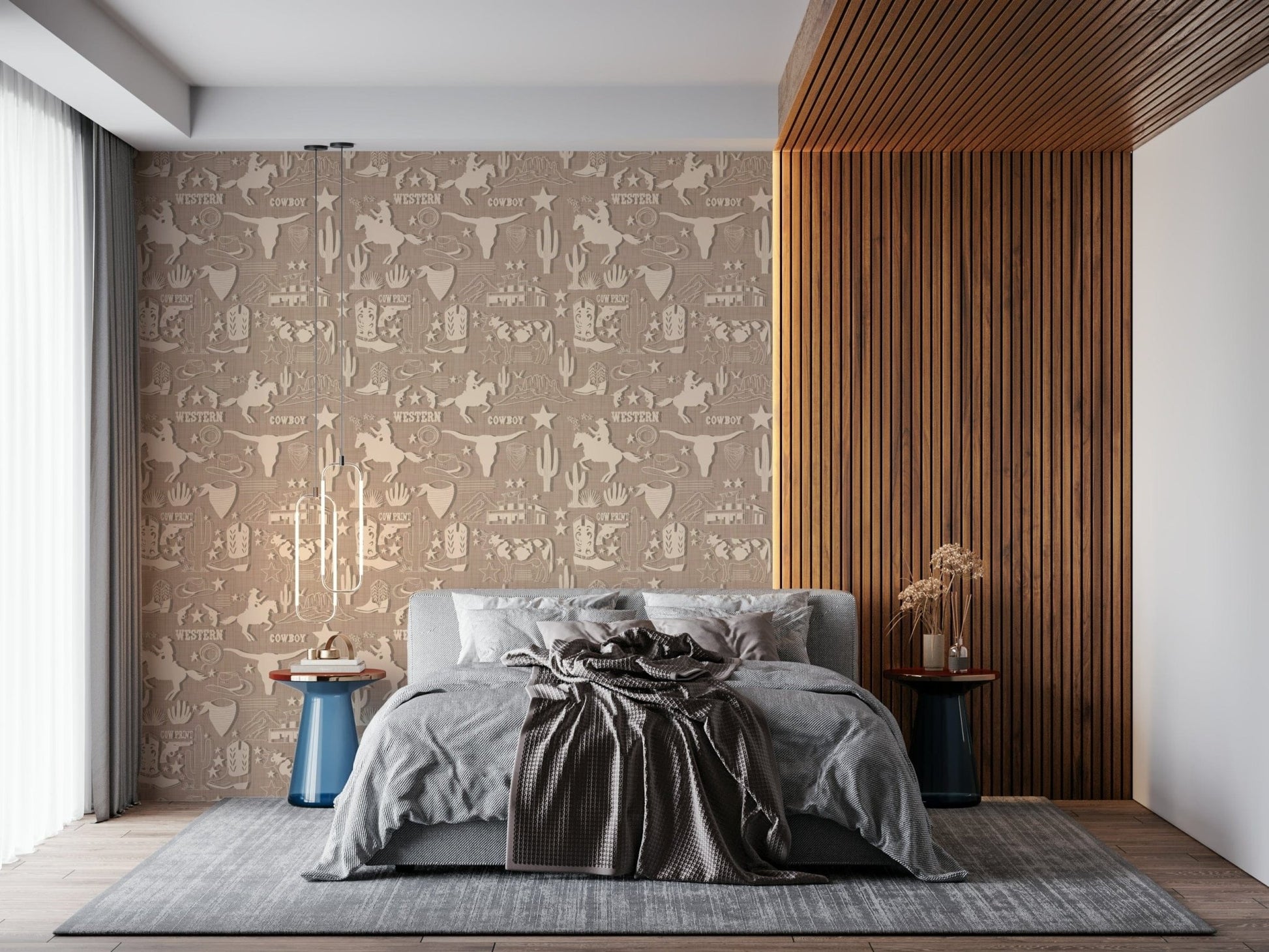 Cow print and stars of the Rustic Cowboy Dream Wallpaper mural.