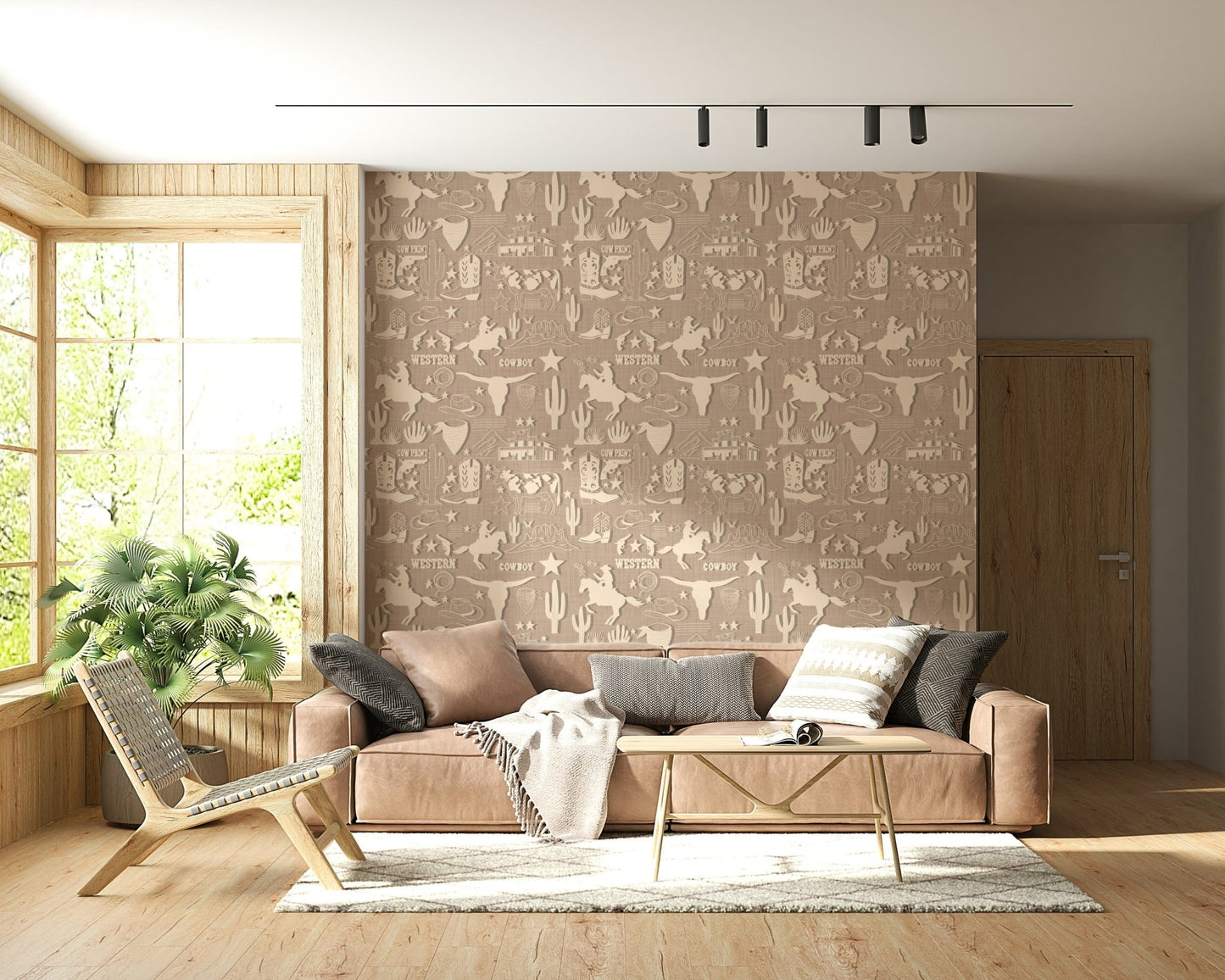 Wild West themed pattern on Rustic Cowboy Dream Wallpaper.