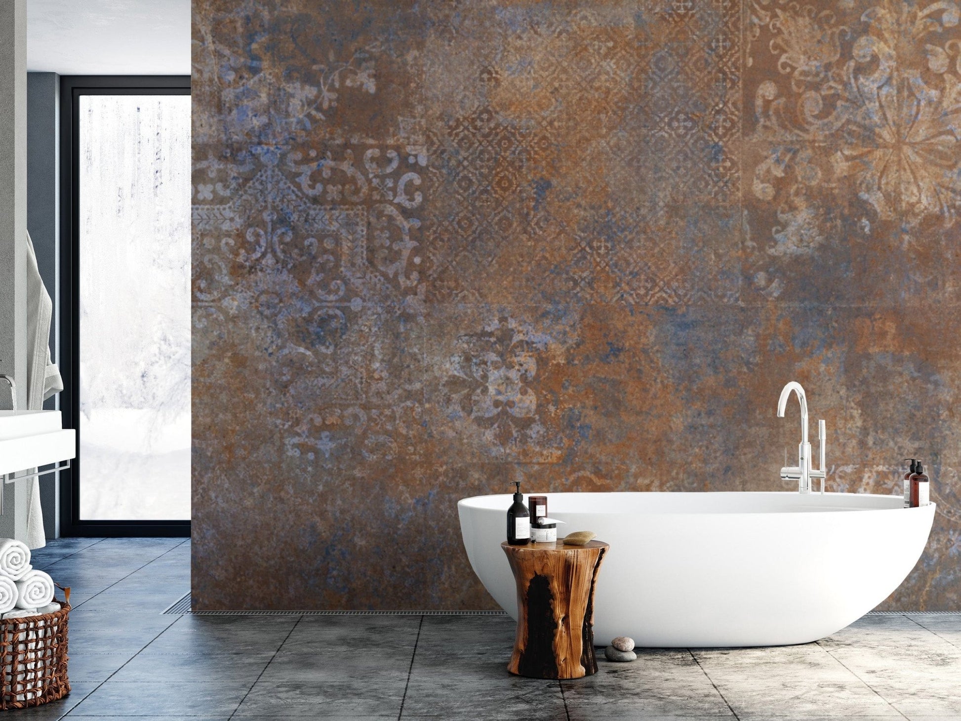"Rustic distressed wallpaper with blue hues" D241
