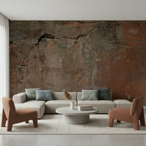 Full living room featuring the cozy Rustic Earth Tones Wall Mural., GD6147