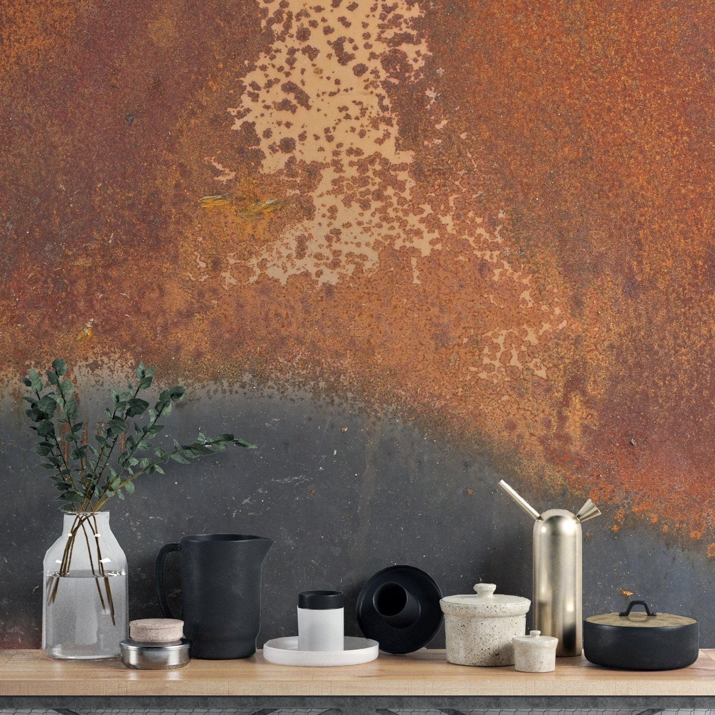 Rustic metal peelable wall mural design, A125