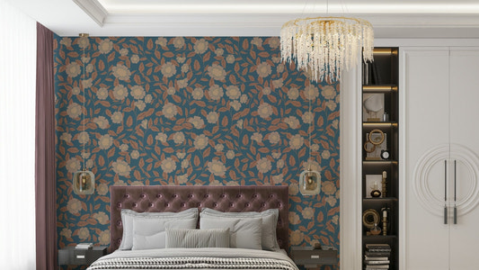 The colors are soft, muted tones of beige, brown, and green.

