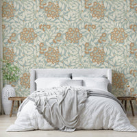 The image shows a repeating pattern of rustic flowers and leaves.

