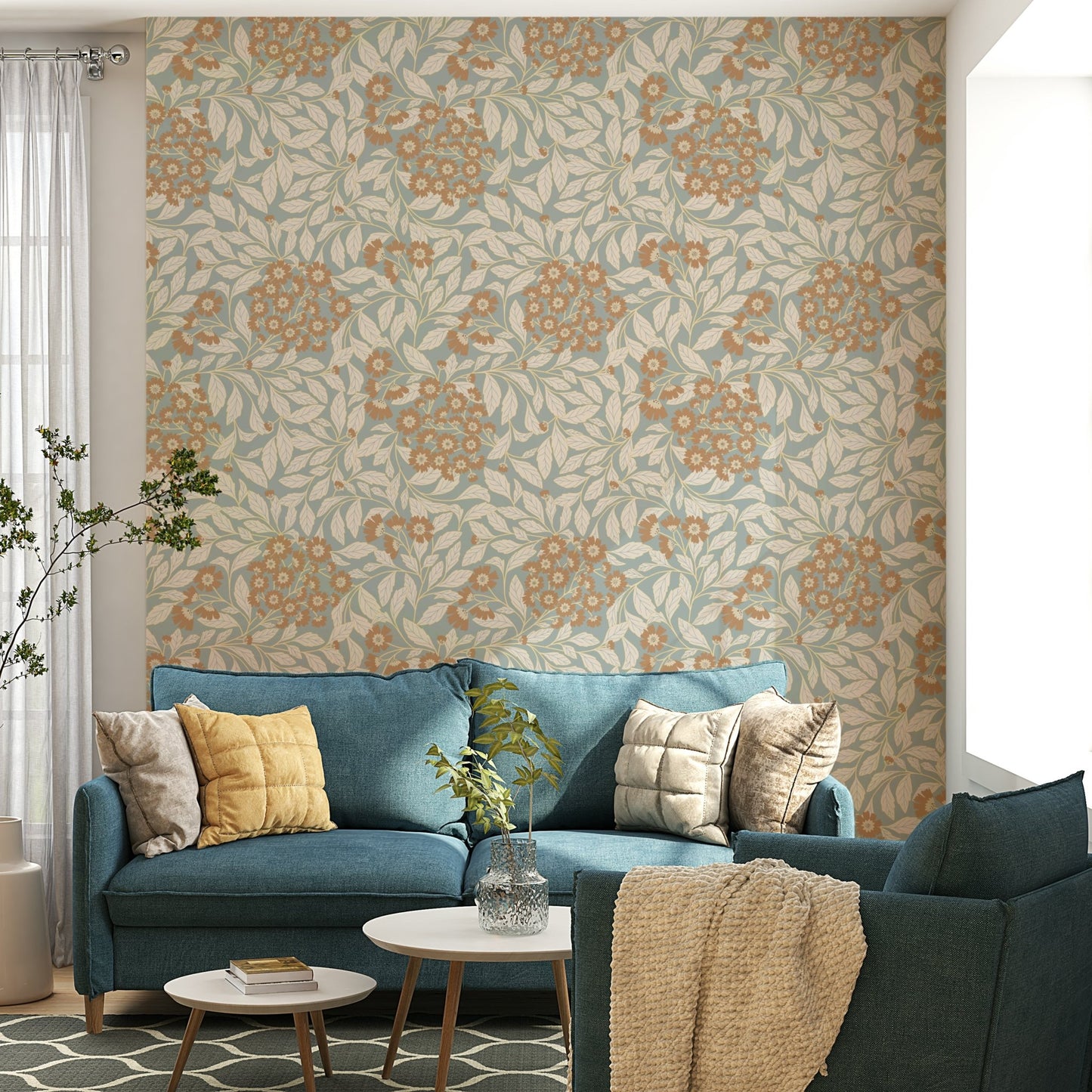The colors are earthy tones like beige, brown, and soft green.


