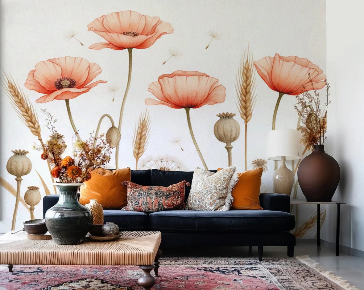 Hallway featuring Rustic Floral Haven wall mural and airy botanical pattern, GD8054