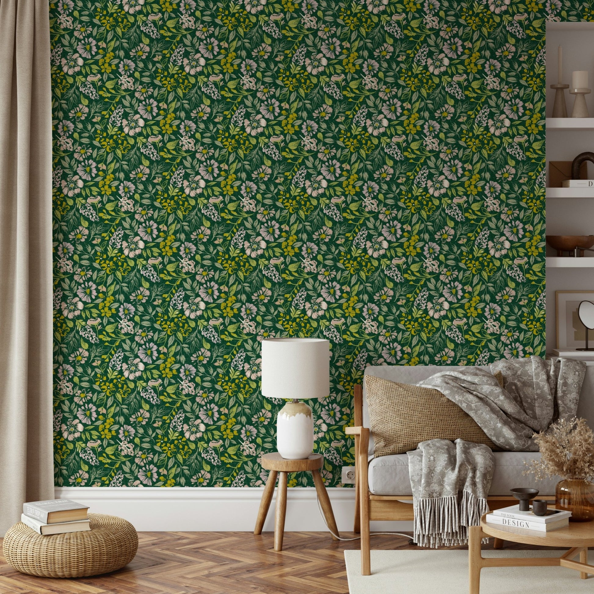 Mustard and pink floral wallpaper
