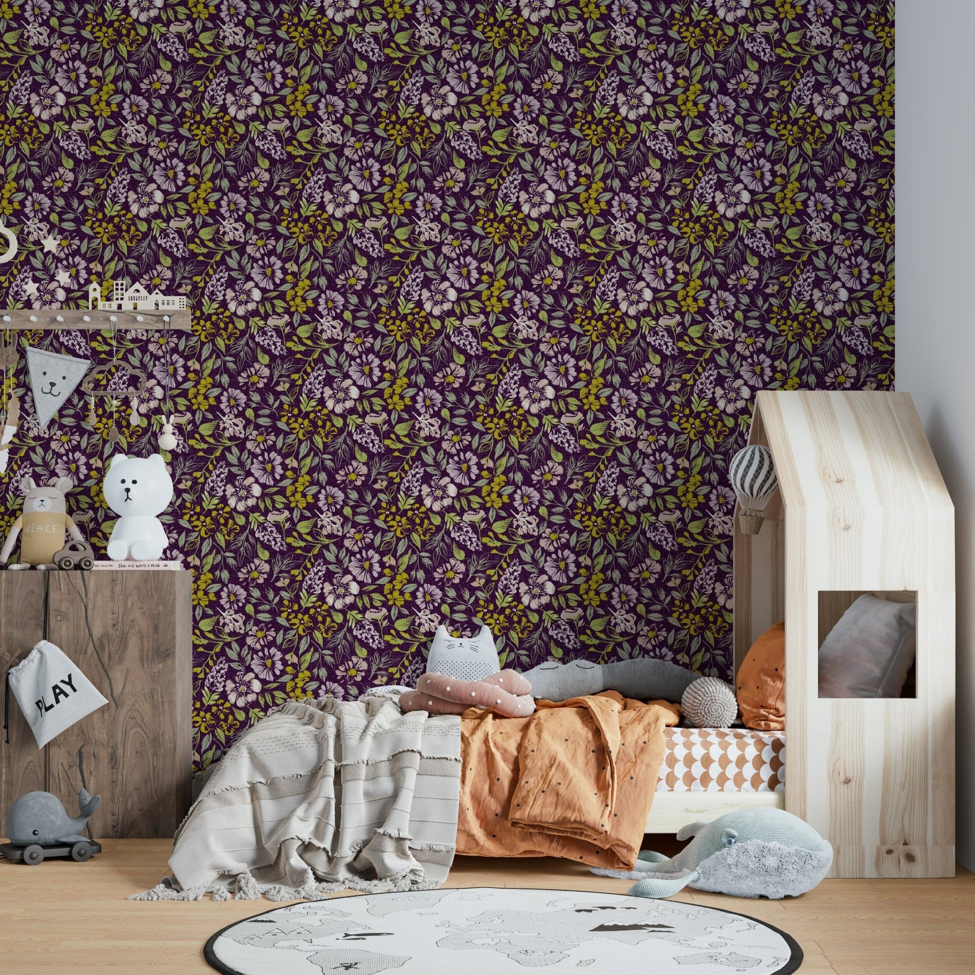 Mustard and pink floral wallpaper
