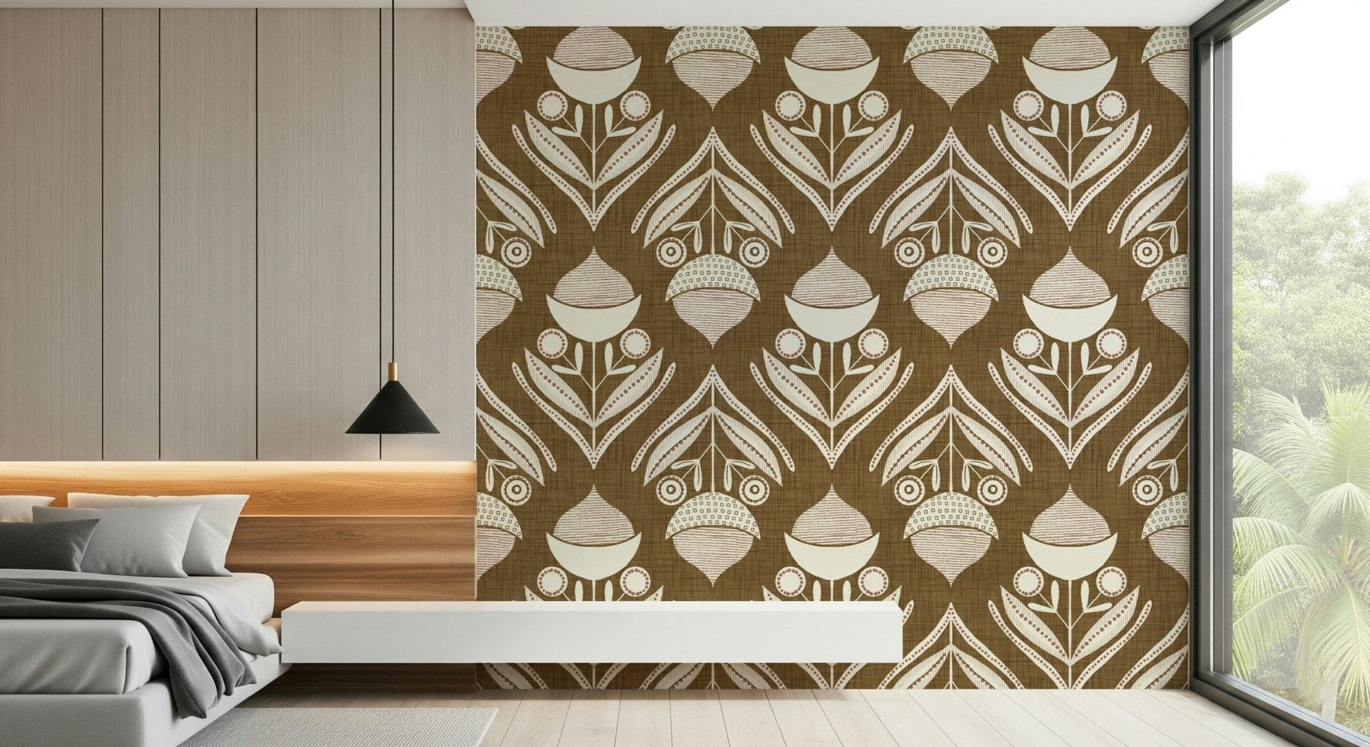 Textured brown weave on the Rustic Floral Wallpaper wall mural., GD6606