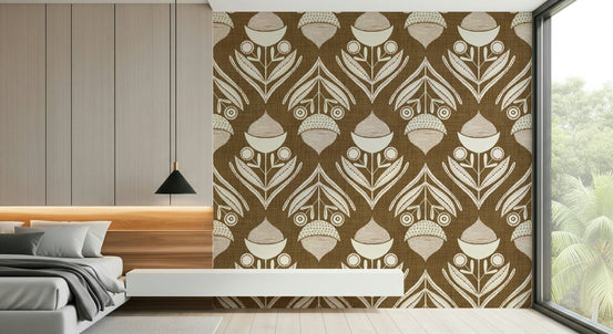 Textured brown weave on the Rustic Floral Wallpaper wall mural., GD6606