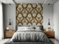 Cream folk art bloom of Rustic Floral Wallpaper repeat pattern.