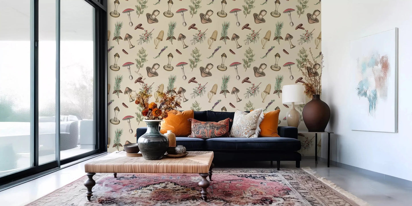 Rustic Fodder wallpaper in hallway with soft botanical linework