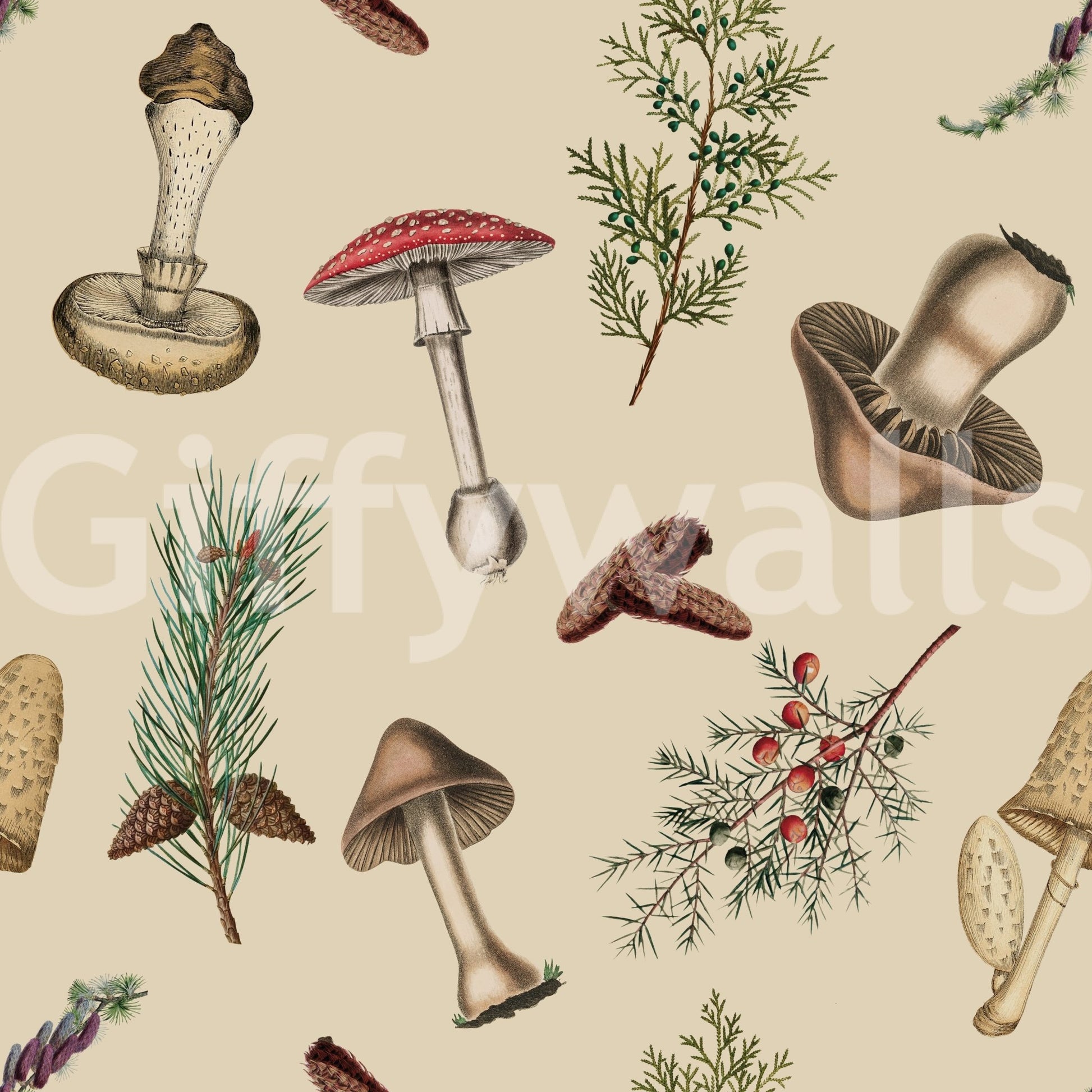 Fodder woodland wallpaper with Rustic Forest sketch details