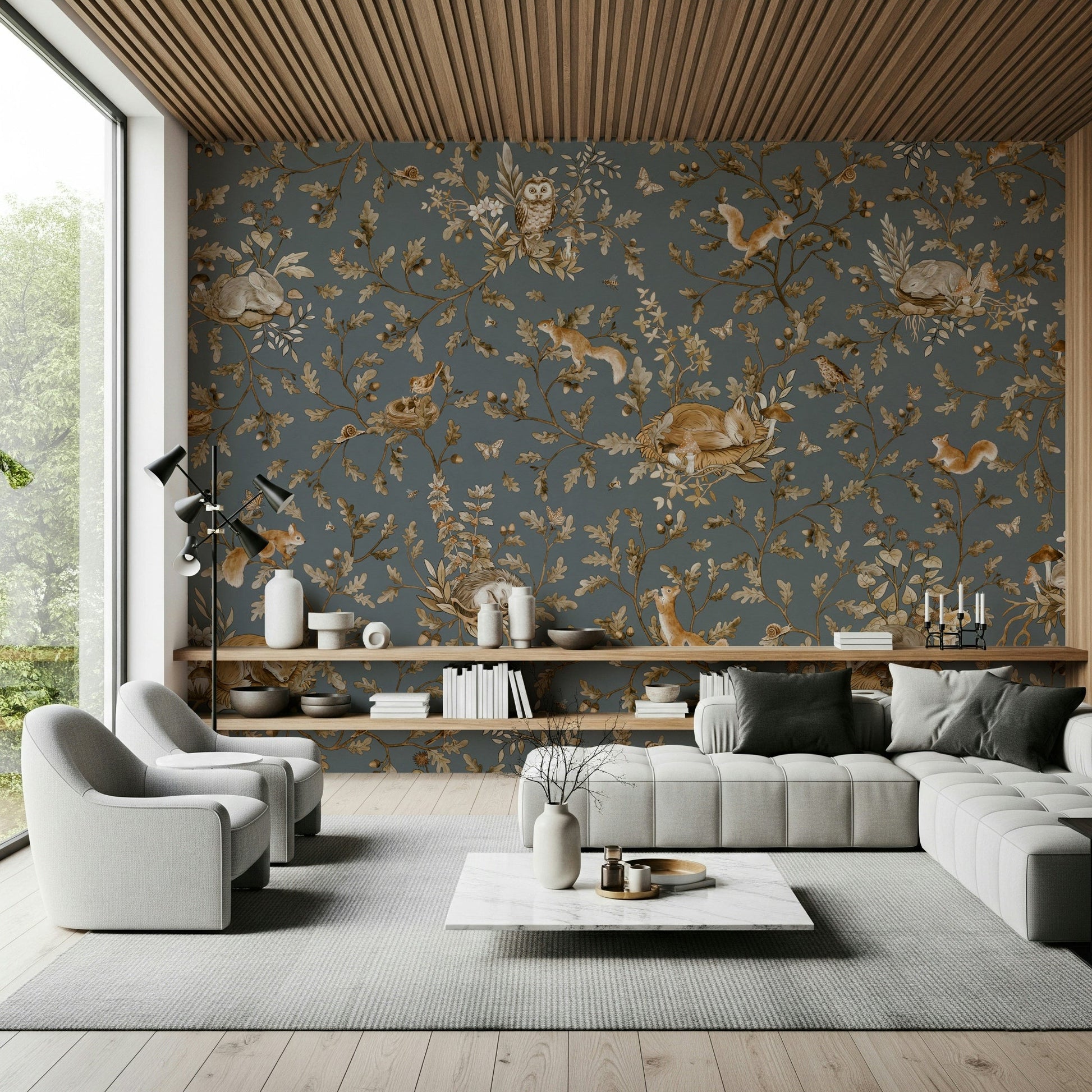 Living space featuring the Rustic Forest Motif Wall Mural.
