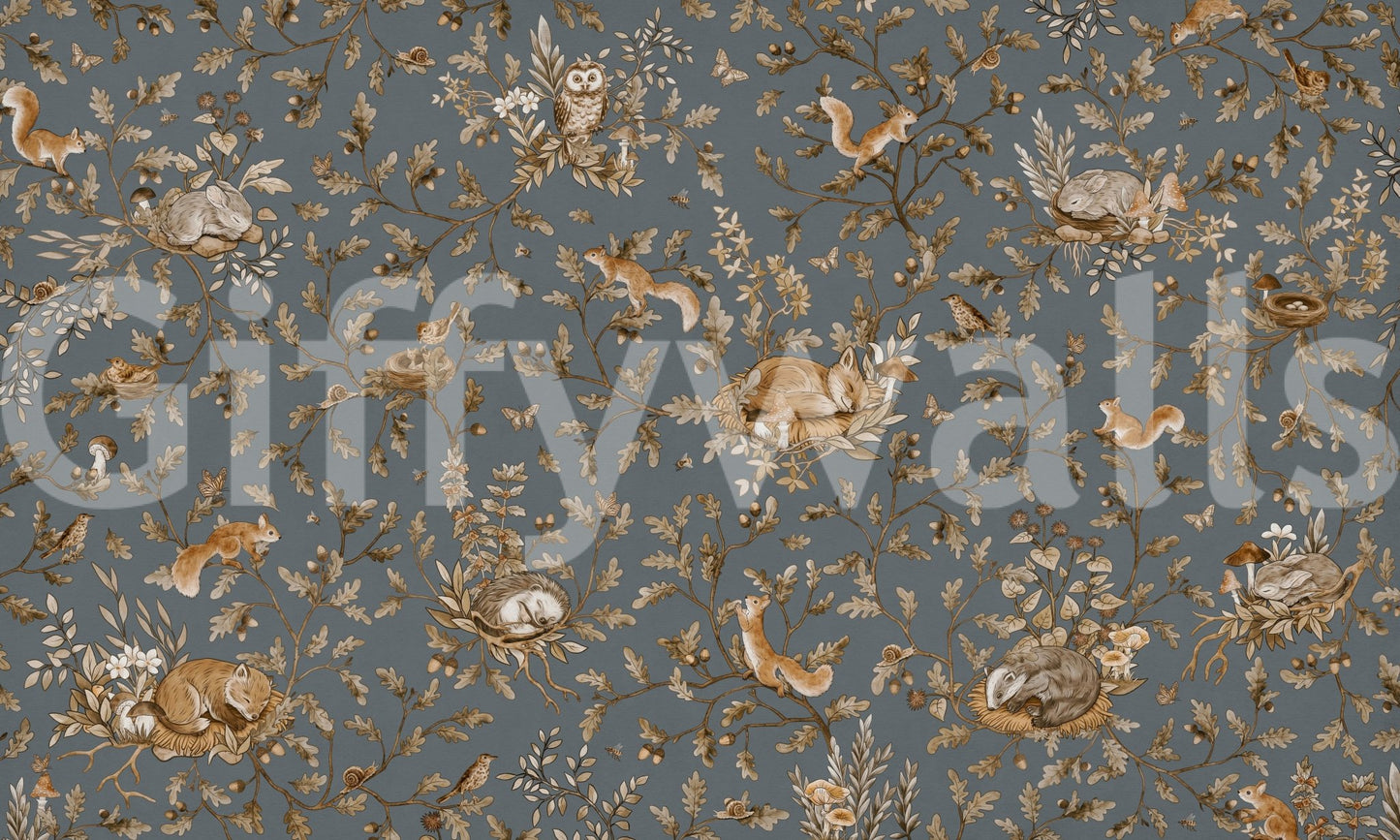 Unique wilderness aesthetic Rustic Forest Motif Wall Mural in a sophisticated office.