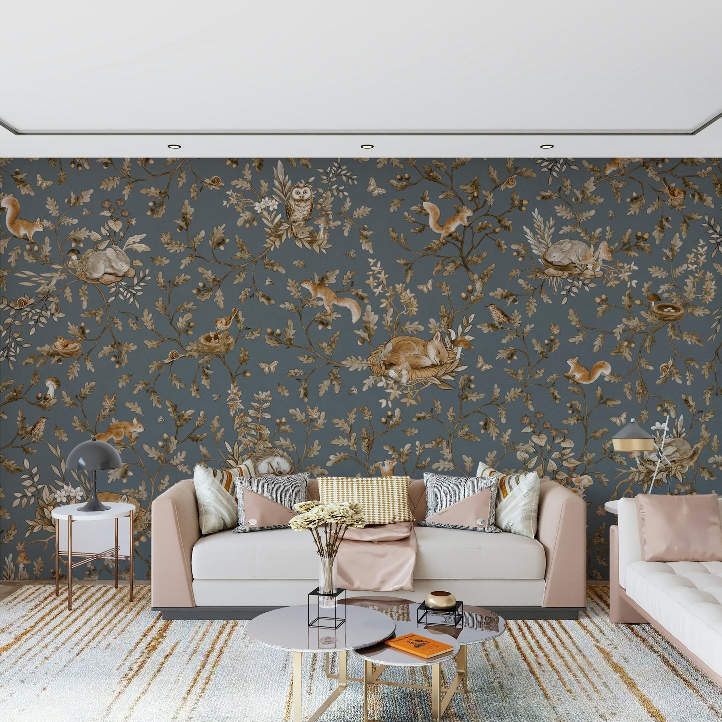 Artistic rustic nature theme Rustic Forest Motif Wall Mural brightening a quiet study.