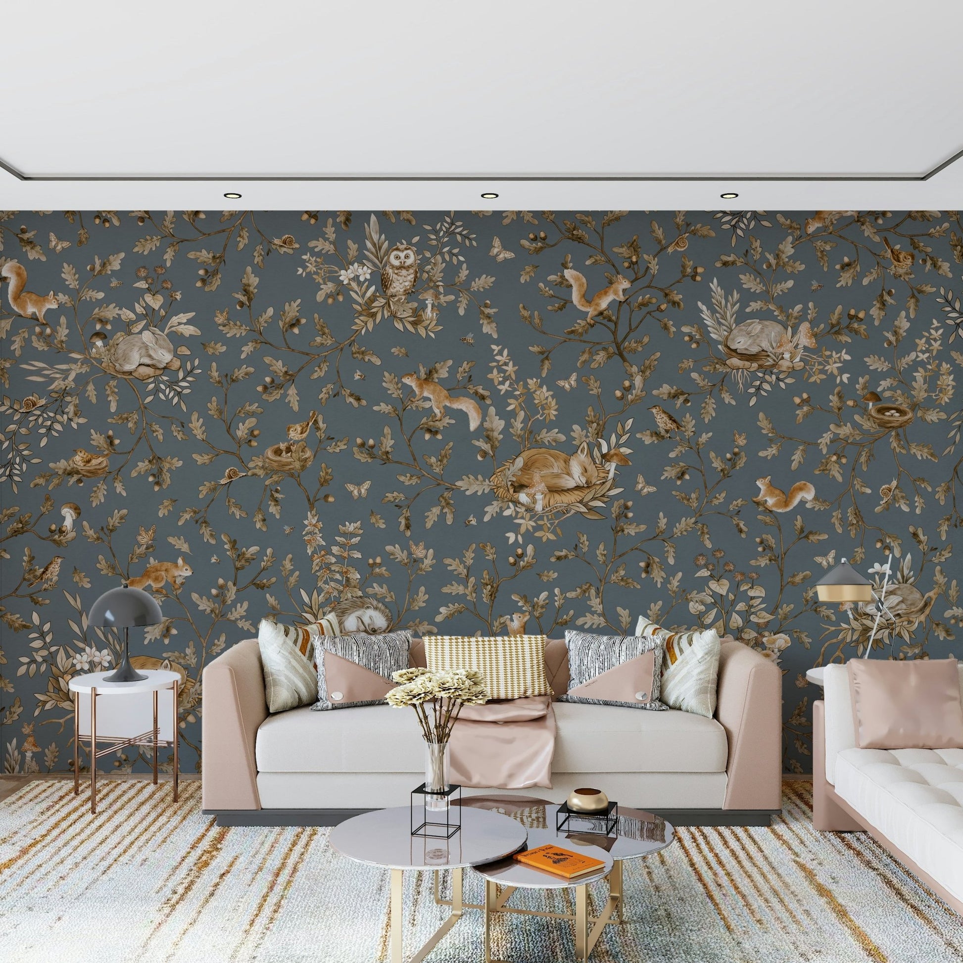 Artistic rustic nature theme Rustic Forest Motif Wall Mural brightening a quiet study.