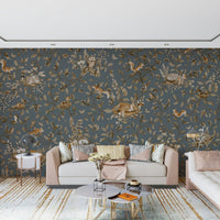 Artistic rustic nature theme Rustic Forest Motif Wall Mural brightening a quiet study.