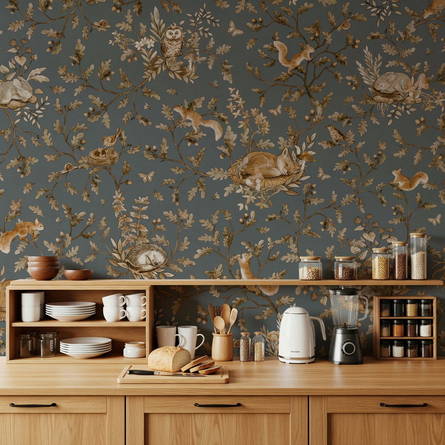 Inspiring misty woods scene Rustic Forest Motif Wall Mural applied in a reading nook.